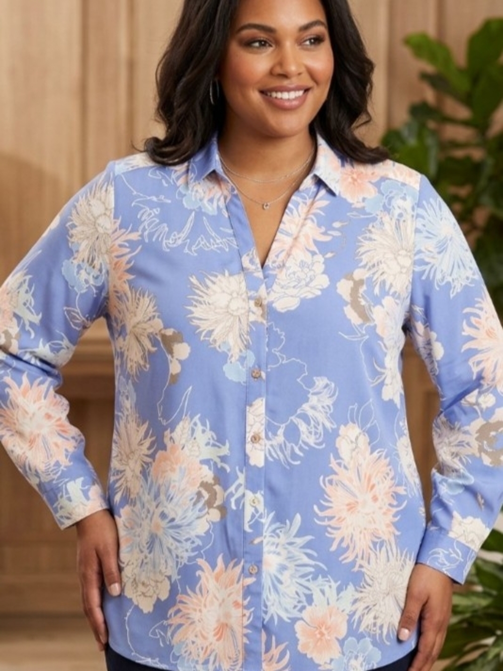 Chico's Women's Blue Floral Button-Front Shirt - Blue Sz 3X